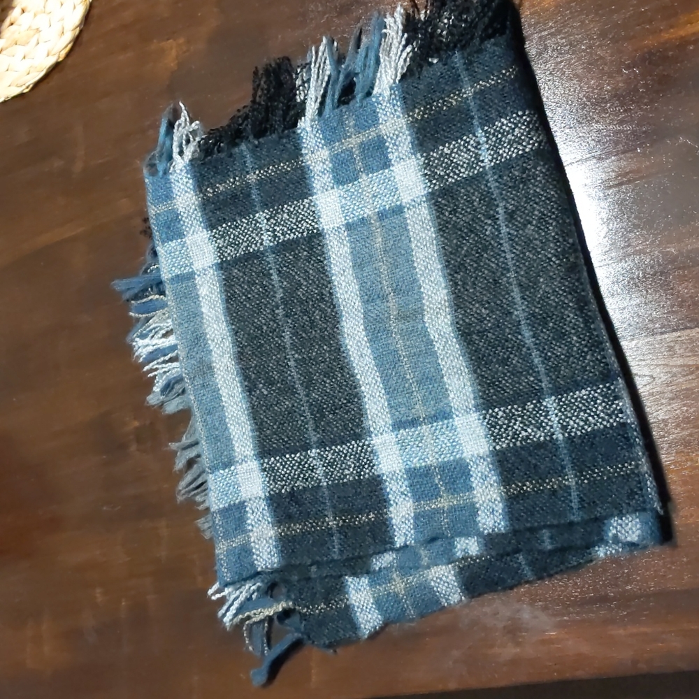 Blue hued multi colored blanket scarf